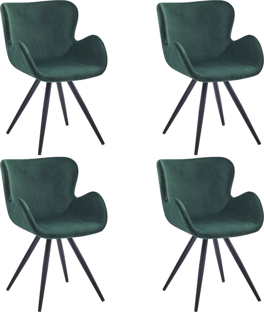 Colenis Anabella Eetkamerstoel - Set Van 4 - Groen - Velvet - Industrieel - Met armleuning