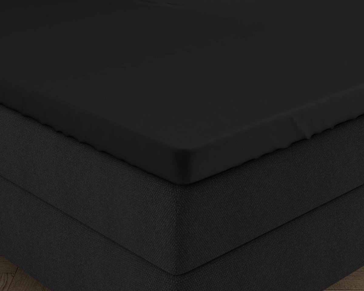 Luxe dubbel jersey geweven katoen topper hoeslaken zwart - 140x200/210/220 (tweepersoons) - zware kwaliteit - superzacht - perfecte pasvorm - voor optimaal slaapcomfort