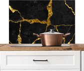 Spatscherm keuken 80x55 cm - Kookplaat achterwand Marmer - Goud - Zwart - Marmerlook - Glitter - Muurbeschermer - Spatwand fornuis - Hoogwaardig aluminium