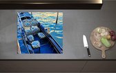 Inductieplaat Beschermer - Blauwe Gondel met Gouden Details op de Wateren van Venetië - 59x55 cm - 2 mm Dik - Inductie Beschermer - Bescherming Inductiekookplaat - Kookplaat Beschermer van Wit Vinyl