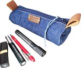 Toetie & Zo - Etui - Jeans - Rol - Blauw - Denim - Makeuptasje - Pennenetui - Handgemaakt - 20bx8hx8d