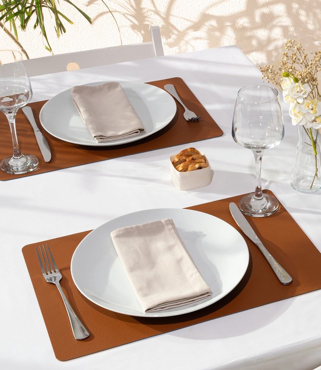 Placemat Set - Gerecycled Leer - 28,5 x 43,5 cm - 4 Stuks - Nutmeg
