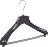 De Kledinghanger Gigant - 30 x Mantelhanger / kostuumhanger / kinderhanger kunststof zwart met schouderverbreding en anti-slip broeklat (2 mm schuim), 36 cm