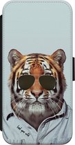 Casimoda® bookcase - Geschikt voor iPhone 8 - Hoesje met pasjeshouder - Tijger Wild - Blauw - Kunstleer