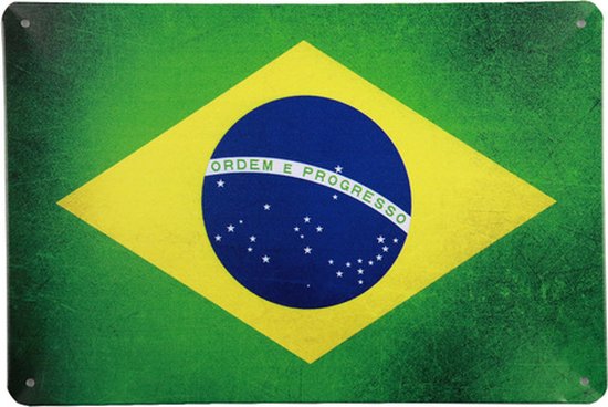 Tekstborden – Brazilië vlag - Wandbord – Metalen bordjes mancave – Metalen wandbord – Mancave decoratie – Metal sign – Reclame bord – Mancave – 20 x 30cm – Cave & Garden
