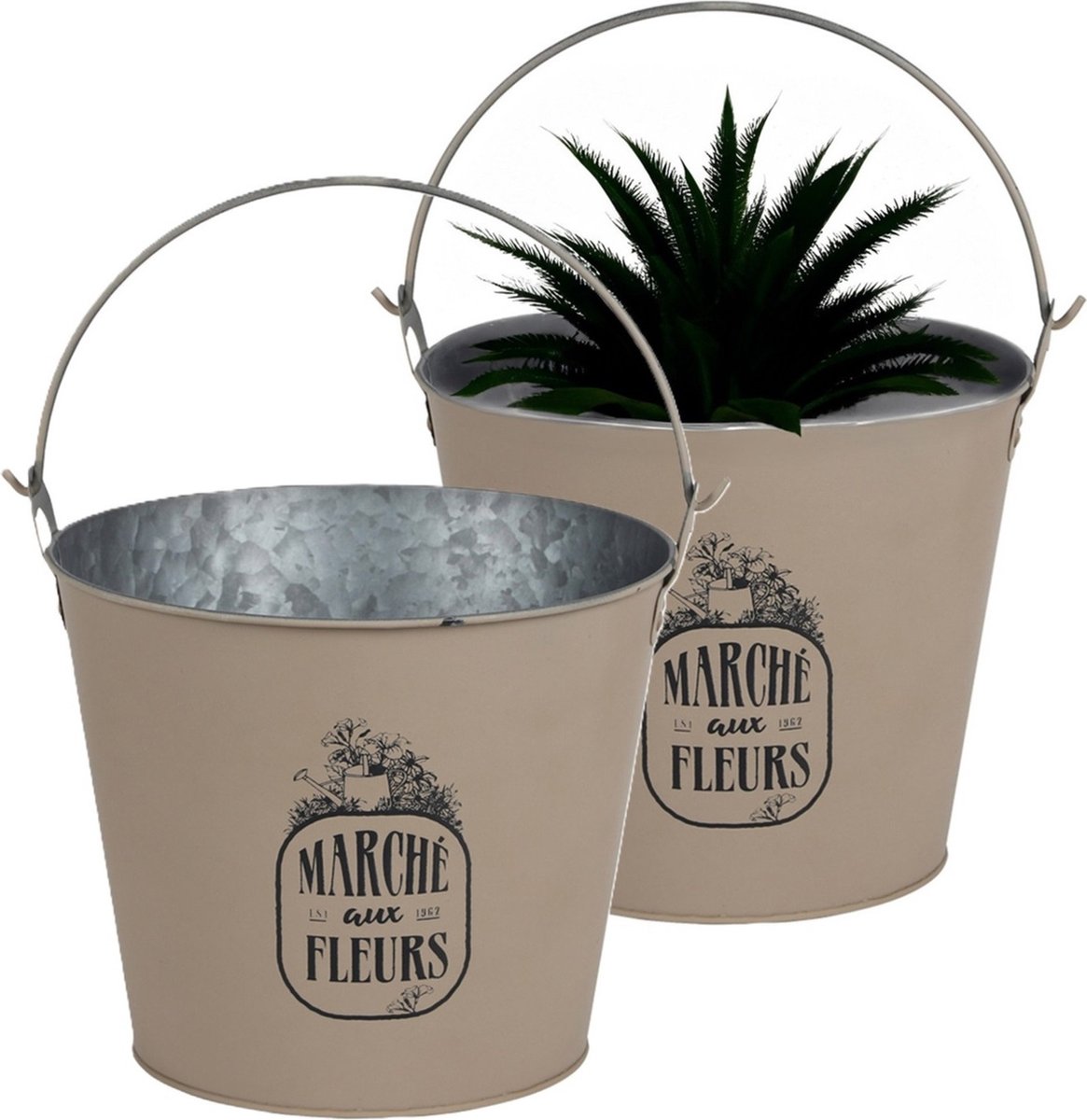 Goedkoopste Sunnydays Emmer/plantenpot/bloempot - 2x - zink - taupe - D24 x H19 cm