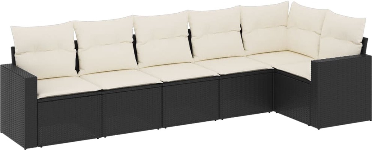 vidaXL 6-delige - Loungeset - met - kussens - poly - rattan - zwart