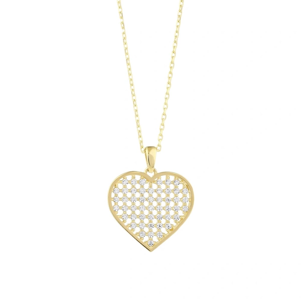 Gouden Ketting Hart Hanger Zirkonia 14 karaats