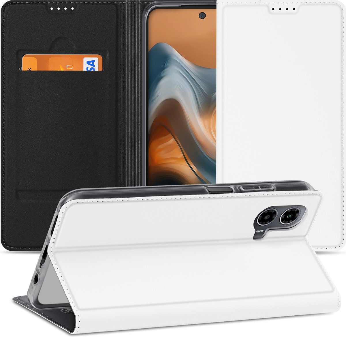 Stand Case Hoesje Motorola Moto G34 Wit met Pashouder