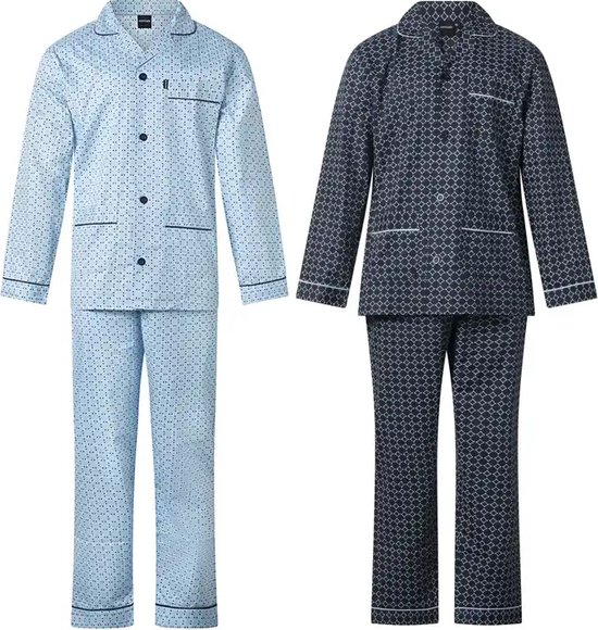 Gentlemen katoenen heren pyjama met knoopsluiting - Blauw