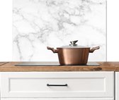 Spatscherm keuken 90x60 cm - Kookplaat achterwand - Wit marmer - Witte muurbeschermer - Spatwand fornuis - Hoogwaardig aluminium - Muurdecoratie