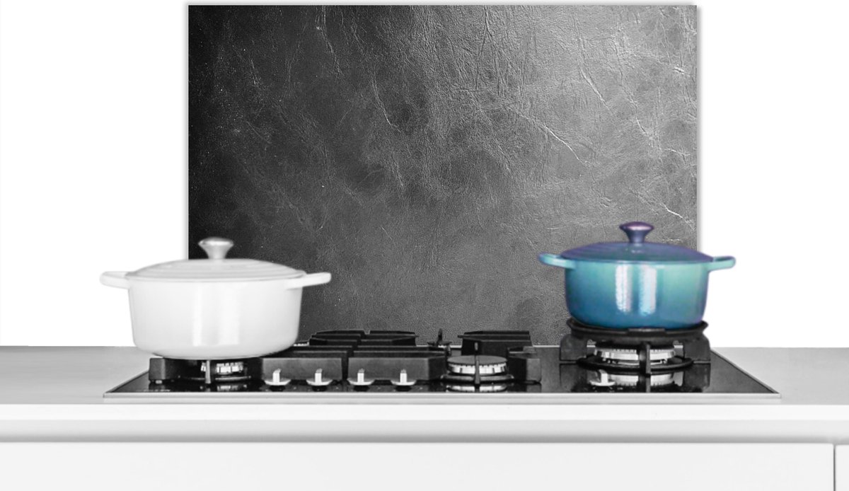 Spatscherm keuken 60x40 cm - Kookplaat achterwand Leer - Lederlook - Industrieel - Grijs - Muurbeschermer - Spatwand fornuis - Hoogwaardig aluminium