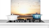 Spatscherm keuken 70x50 cm - Kookplaat achterwand Zon - Vogel - Zee - Muurbeschermer - Spatwand fornuis - Hoogwaardig aluminium