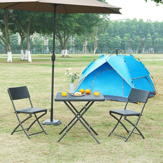en.casa] Klaptafel Mark tuintafel campingtafel inklapbaar 80x74 cm rond picknicktafel buiten rotan look zwart