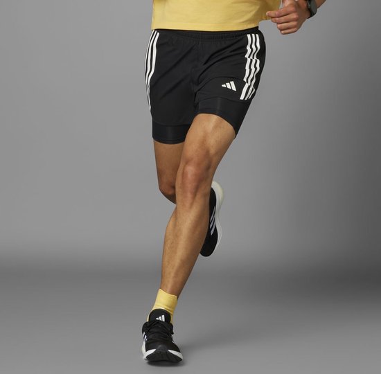 adidas Performance Own the Run 3-Stripes 2-in-1 Short - Heren - Zwart- XL