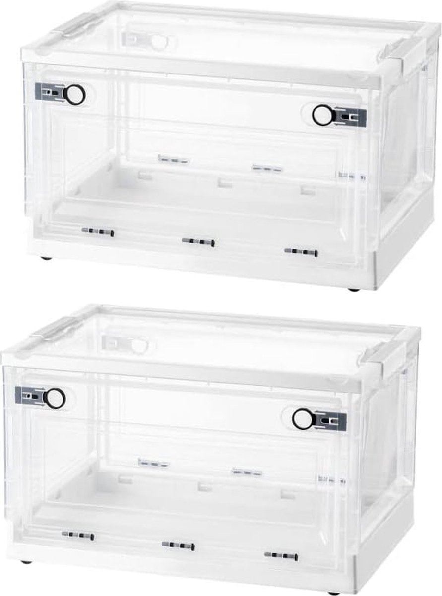 Opvouwbare opbergdoos met deksel Plastic opvouwbare krat met draagbare handgrepen Stapelbare opbergdozen met wielen aan de onderkant voor woonkamer slaapkamer (wit)