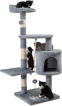 krabpaal voor katten met 2 pluche ballen & speeltouw, hoogte 112 cm, kattenboom met sisaltouw & pluche, comfortabele ligplaats & hol, geschikt voor kleine & grote katten, lichtgrijs