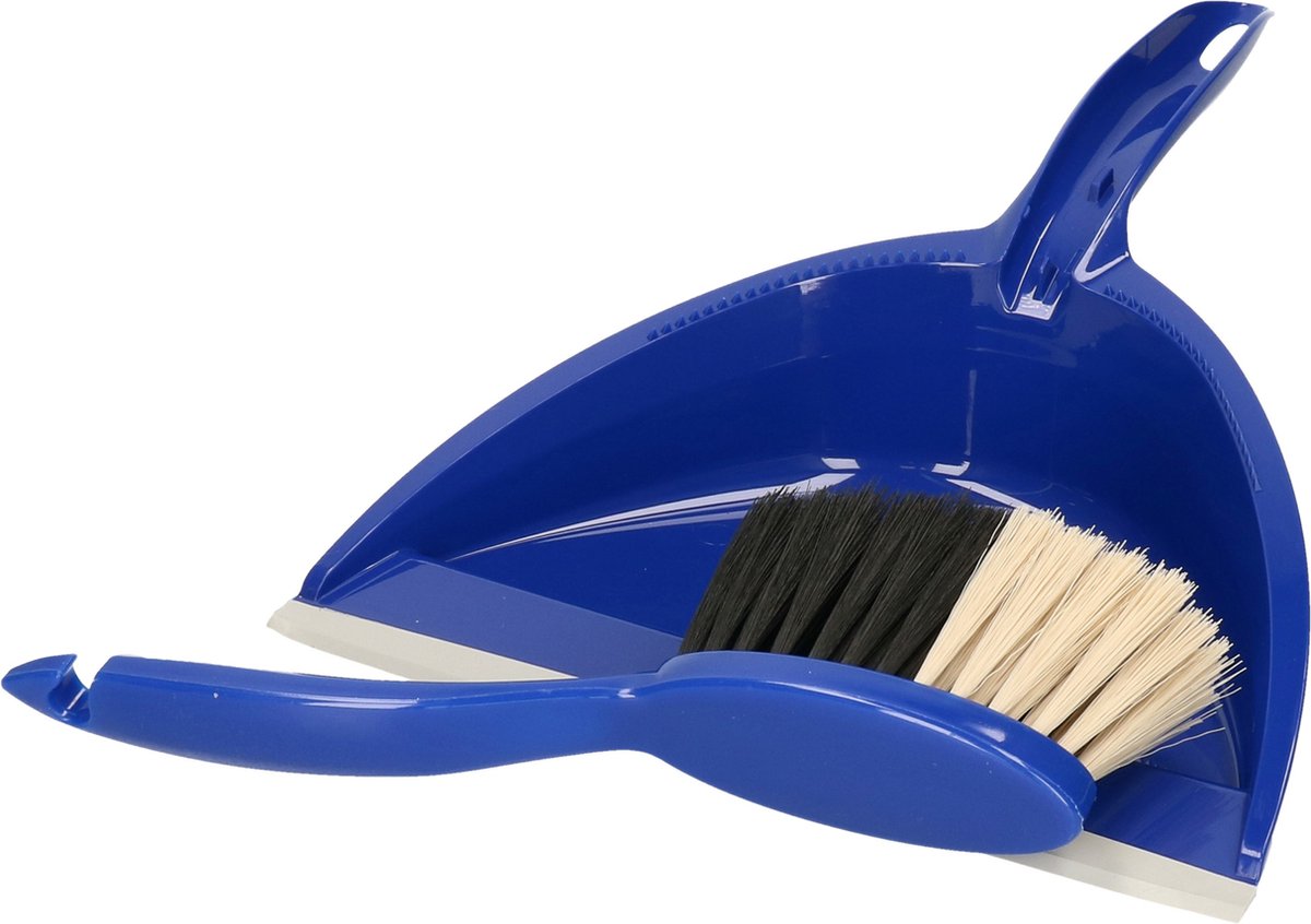 Goedkoopste Buemag Stoffer en blik - kunststof - 35 x 25 cm - donkerblauw - met rubber rand