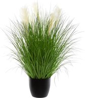 Atmosphera siergras kunstplant - grasplant sprieten/pluimen - donkergroen - H105 cm - in pot - pvc - kunstplanten binnen
