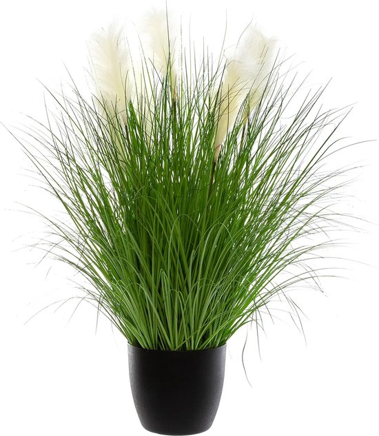 Atmosphera siergras kunstplant - grasplant sprieten/pluimen - donkergroen - H105 cm - in pot - pvc - kunstplanten binnen