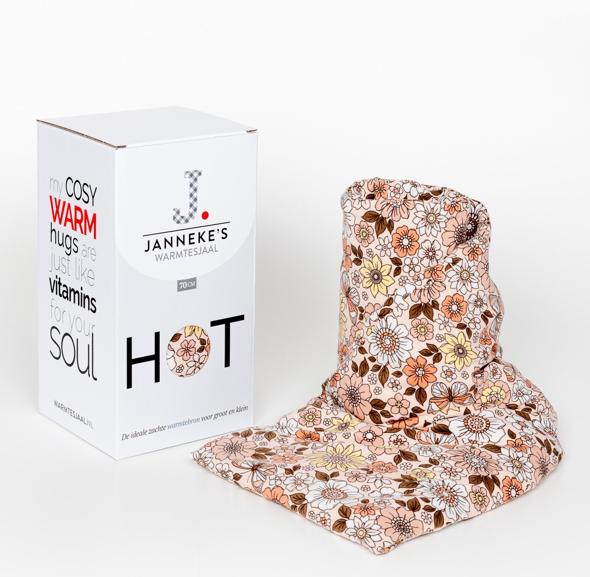 Goedkoopste Janneke's Warmtesjaal– extra lang – wasbare hoes – Made in Holland - pittenkussen met biologisch lijnzaad – bloesem bruin