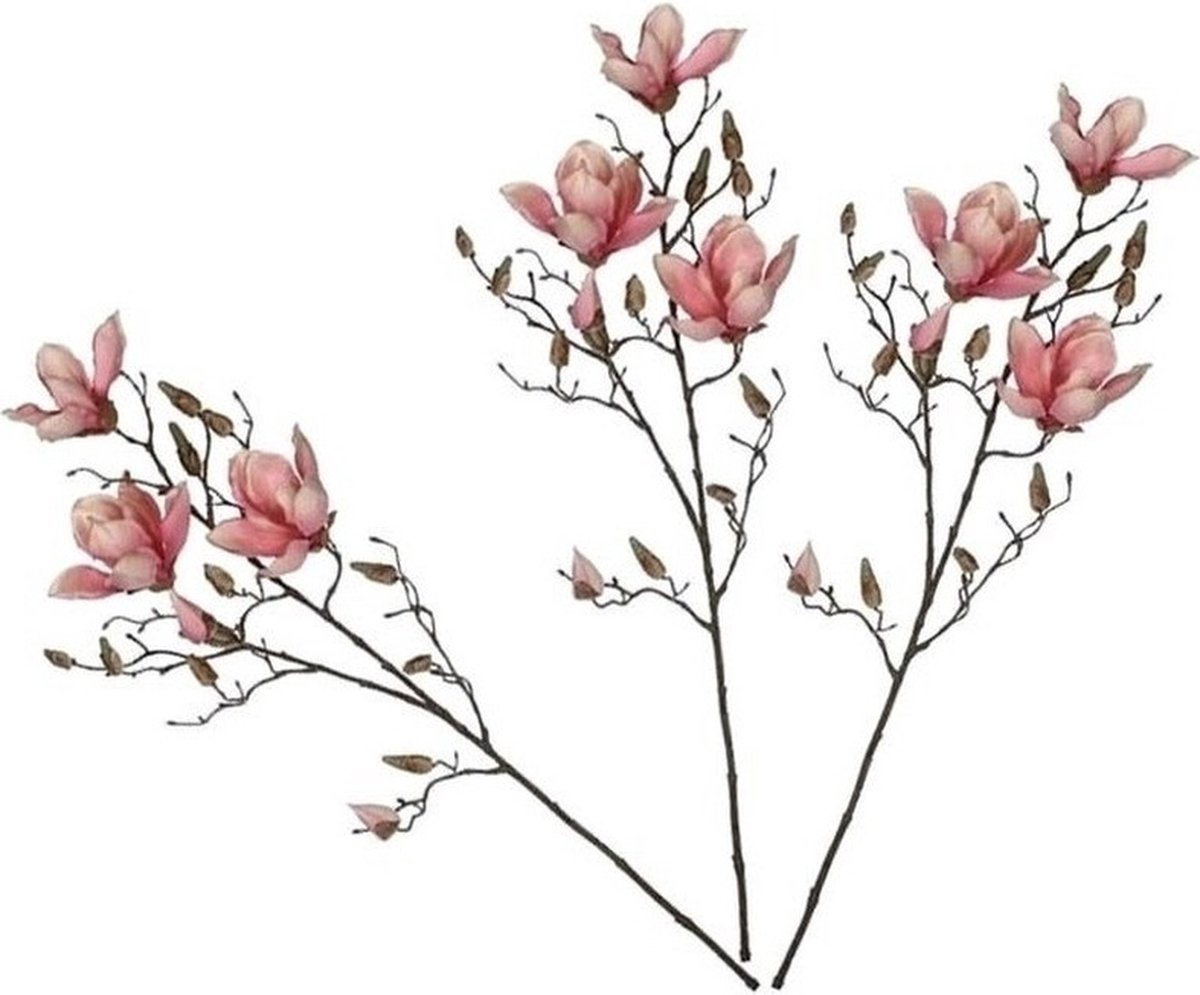 Mica Decorations Kunstbloem - 3x - Magnolia beverboom - roze - 80 cm - kunsttak