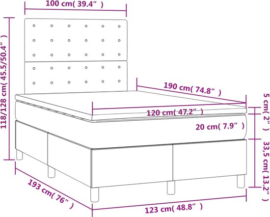 vidaXL - Boxspring - met - matras - fluweel - donkergrijs - 120x190 - cm