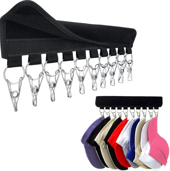 Hoedenrek, honkbalpetten organizer voor muur of deur, 24 zakken petten hoedenhouder hanger, hoed opslag cap display, over de deur hoedenrekken met doorzichtige PVC-zakken 3 haken (zwart