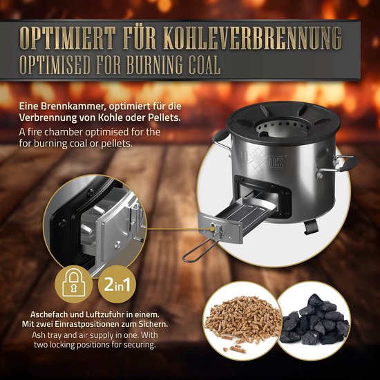 Raketoven Ø26 cm set met gietijzeren pannenset BBQ#BOSS