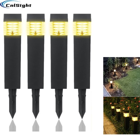 CNL Sight Solar priklamp(Maat L) - Set van 4 stuks (6*39CM) -Padverlichting- Rond - RVS -buitenlampen - Priklamp op zonne-Solar Grondspots -Tuinverlichting op zonne