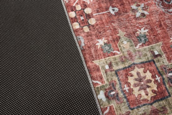 Tapiso Tapis Imprimé en Flanelle Vintage Traditionnel Salon Tapis Lavable Antidérapant Taille - 80x150