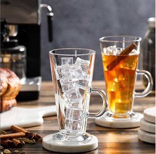Verres Café Avec Poignées COM-FOUR® Lot De 2 Verres Latte Macchiato Avec Cuillères - Verres à Café Élégants Avec Poignées Pour Thé, Cacao Et Boissons Chaudes