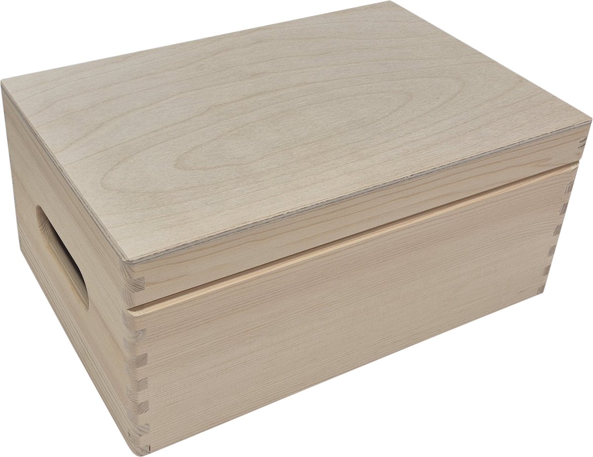 Houten opbergkist met klepdeksel L 29,5 CM x B 19,5 CM x H 12,9 CM