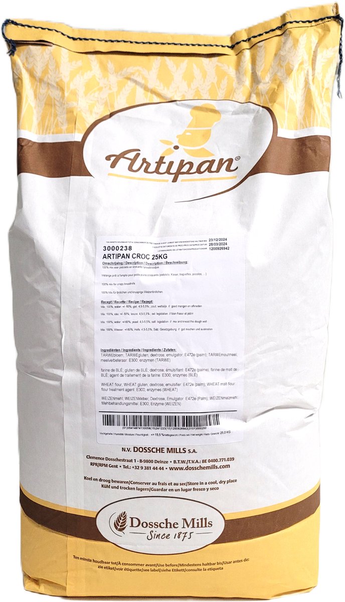 Artipan Croc 25kg - pistolets, stokbrood bakken - bakingrediënt - bloem