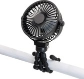 Mini ventilateur de bureau Octopus en noir – Ventilateur portable pour poussette avec 3 vitesses réglables | Ventilateur USB à clipser avec trépied flexible | Petit ventilateur rechargeable pour espace de bureau, voiture, Voyages, BBQ, salle de sport