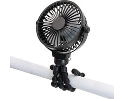 Mini Octopus Bureauventilator in zwart – Draagbare Handheld Kinderwagenventilator met verstelbaar 3 snelheden | USB Clip-On Fan met Flexibel Statief | Oplaadbare Kleine Ventilator voor Kantoorruimte Auto Reizen BBQ Gym