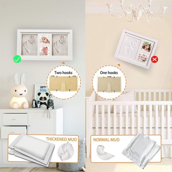 Kit D'Empreintes Bébé Cadre Photo En Bois - Ensemble Mains Et Pieds Avec Pâte à Modeler Pour Souvenir Naissance