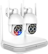 2 Stuks Beveiligingscamera's voor Buiten – Full HD met Wifi – Nachtzicht & Audio – IP66 Waterproof – Draadloze Bewakingscamera – Wit