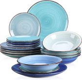 Tafelservies 18-delig combiservies voor 6 personen blauwe serie - Inclusief platte borden, soepborden en dessertborden