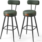 VASAGLE EKHO Collectie - Barkrukken Set, 2 draaibare barkrukken met rugleuning, kunstleer met stiksels, 76 cm hoog, keuken, bar - Bosgroen - Mosgroen