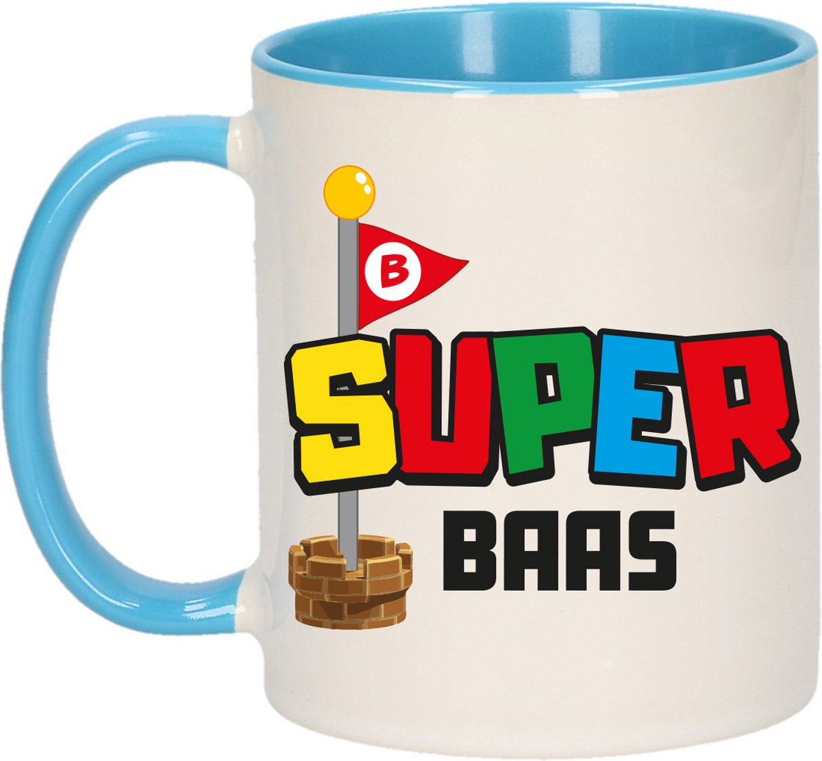 Bellatio Decorations Cadeau koffie/thee mok voor Baas - blauw - super Baas - 300 ml