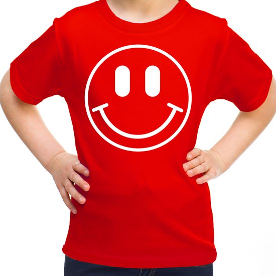 Bellatio Decorations Verkleed shirt meisjes - smiley - rood - carnaval - feestkleding voor kinderen 134/140