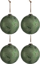 Boîte de 4 boules de Noël en verre antique vert clair moyen
