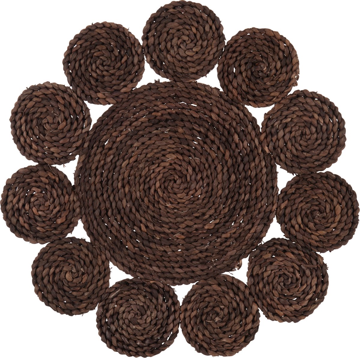 J-Line placemat Rond Bloem - jute - donkerbruin