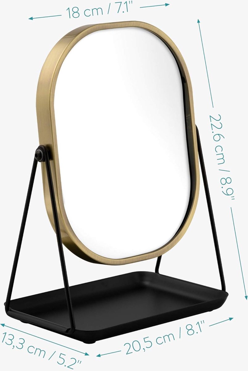 Tafelspiegel met Opbergruimte voor Sieraden - Draaibare Make-up Spiegel met 3x Magnificatie - Stijlvol en Functioneel