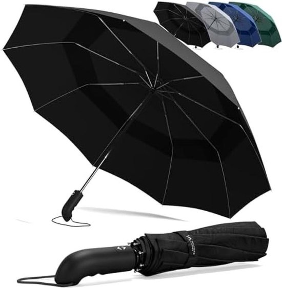 Opvouwbare Zak Paraplu Stormproof + Knop Automatisch & Beschermhoes