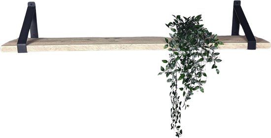 Maison DAM - Wandplank - Steigerhout geborsteld - Plankdragers zwart klassiek - 80cm breed - 20cm diep