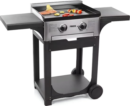 Princess 105055 FR - Gasbarbecue en Grill - BBQ - Barbecue - Trolley met Zijtafel - Grill op Wielen - RVS - 91 x 120 x 53 CM - Zwart