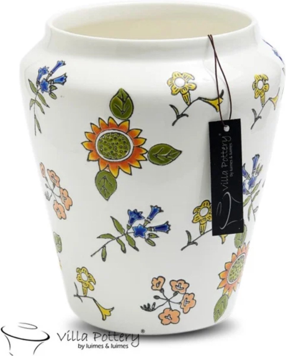 Irishflowers Vaas - Villa Pottery - Porselein - Decoratie - Woondecoratie - Voorjaar - Waterdicht - Happy Flowers 3 White Wit