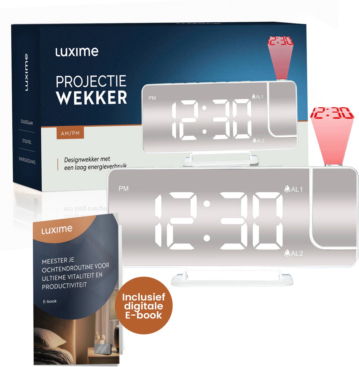 Luxime® - Digitale Wekker Met Projectie - Slaapkamer - Projectieklok Plafond - Projectiewekker - Wit — cadeau in Wonen & Interieur - foto 2
